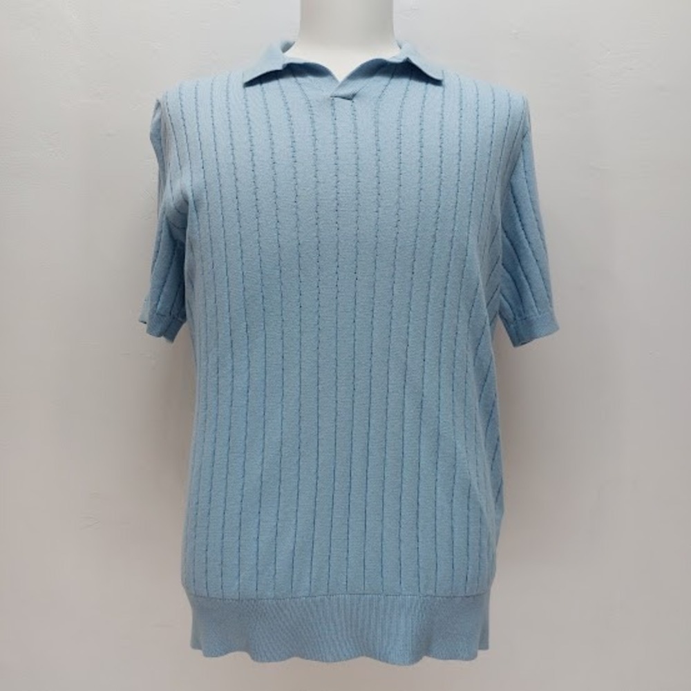 Ted Baker Knit Polo Shirt Men's Size 3 Blue Textured Cotton Silk Blend Luxury